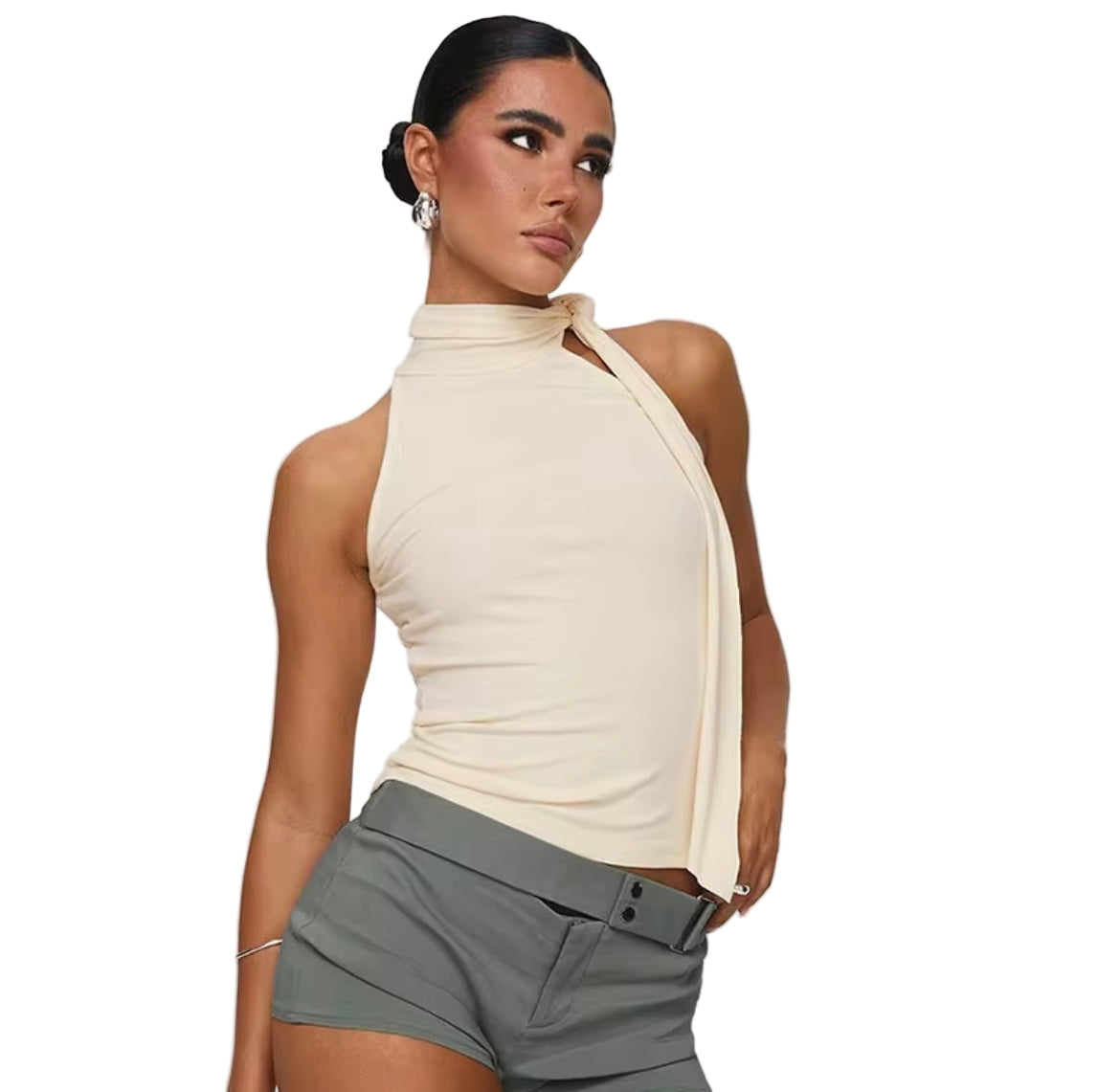 Asymmetric Tie Neck Halter Top