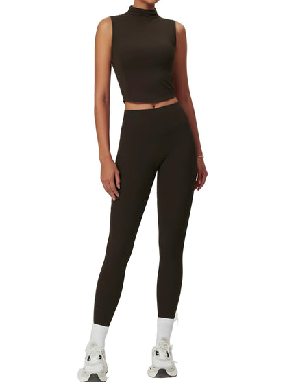 Seamless High-Neck Crop Top & Leggings Set