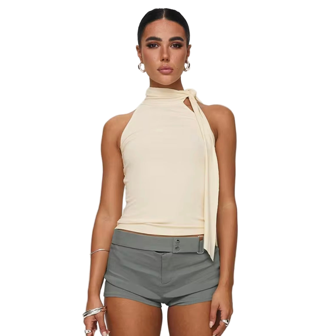 Asymmetric Tie Neck Halter Top