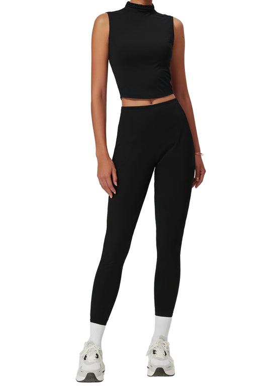 Seamless High-Neck Crop Top & Leggings Set