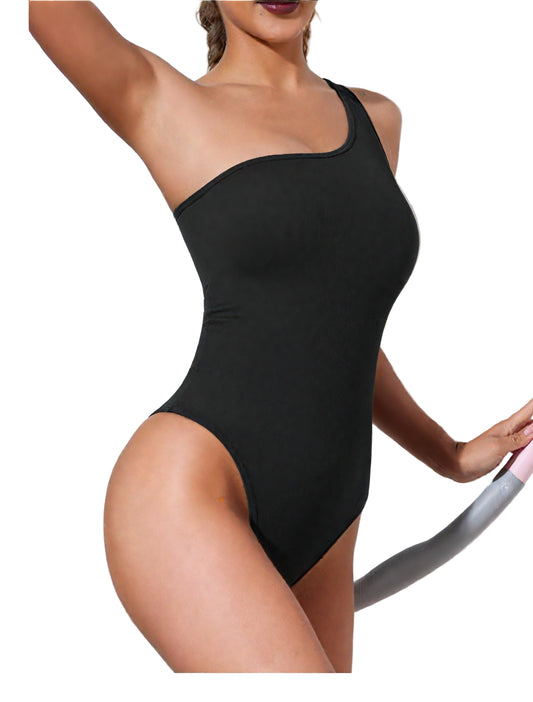 One-Shoulder Black Bodysuit