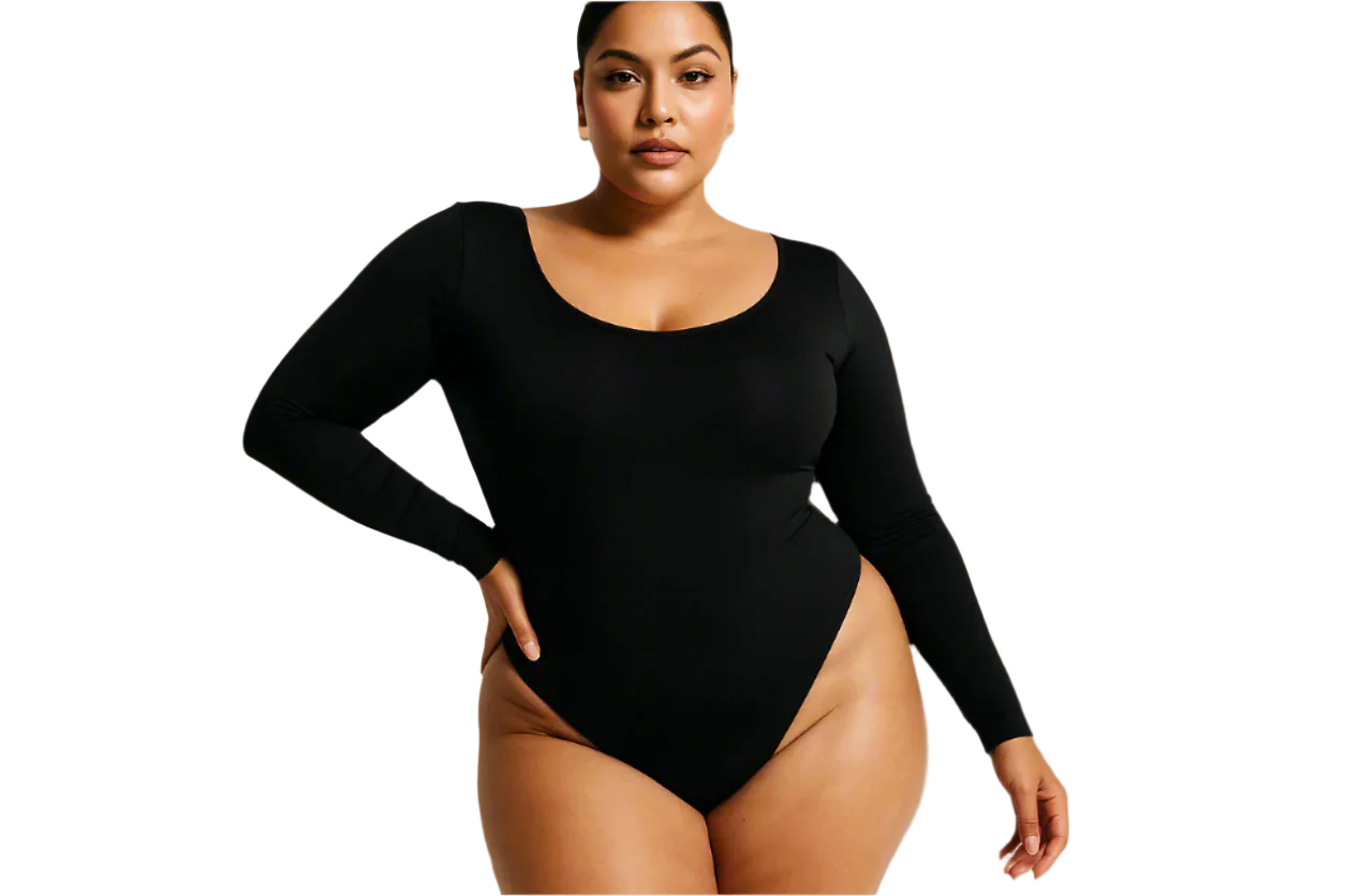 Curvy model wearing bodysuit